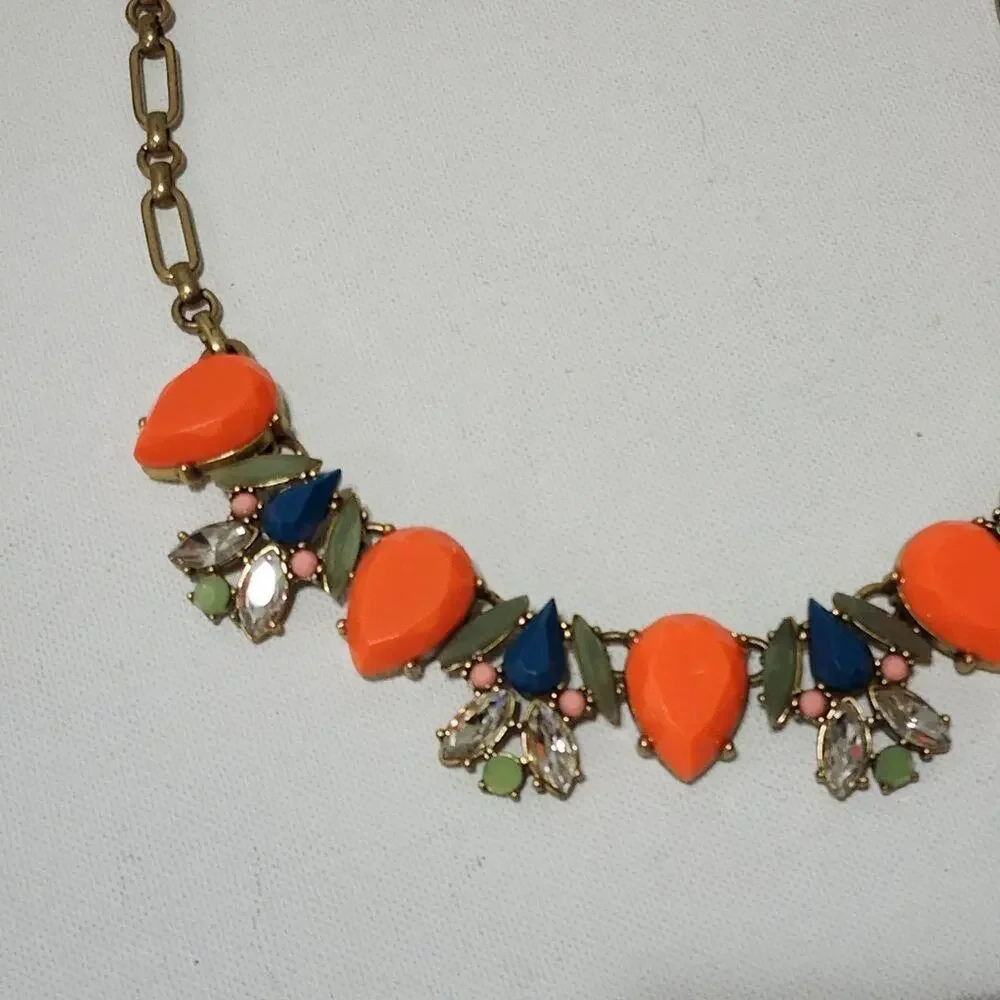 J. CREW orange,‎ green and blue jeweled statement necklace